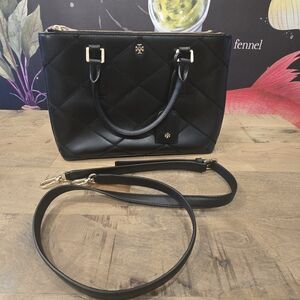 Tory Burch Black Quilted Satchel with Gold Accents